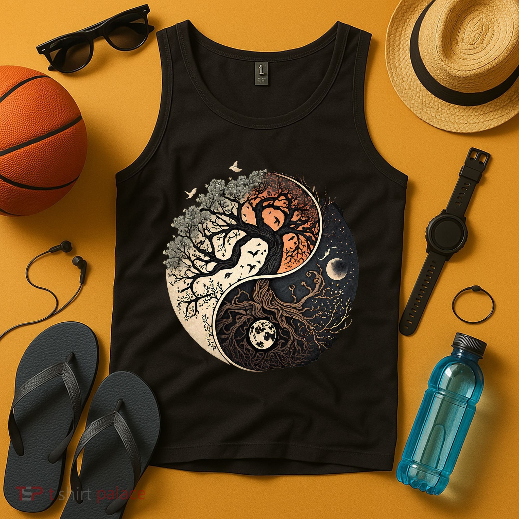 Harmonious Tree Of Life Yin Yang Black Tank Top