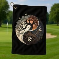 Harmonious Tree Of Life Yin Yang Black Golf Towel thumb 1