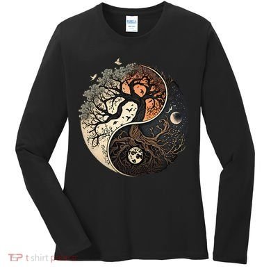 Harmonious Tree Of Life Yin Yang Black Women's Long Sleeve Shirt