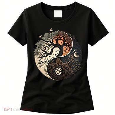 Harmonious Tree Of Life Yin Yang Black Women's T-Shirt