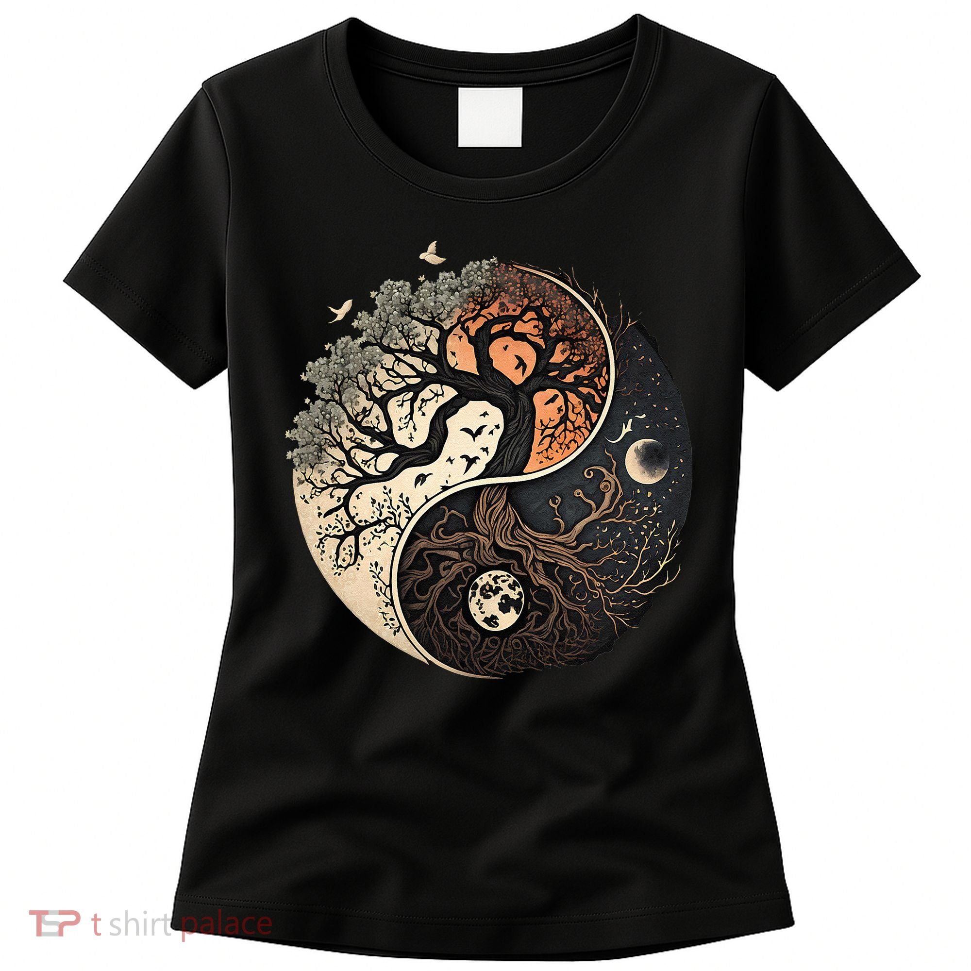 Harmonious Tree Of Life Yin Yang Black Women's T-Shirt