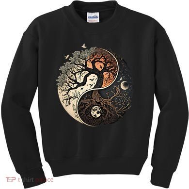 Harmonious Tree Of Life Yin Yang Black Kids Sweatshirt