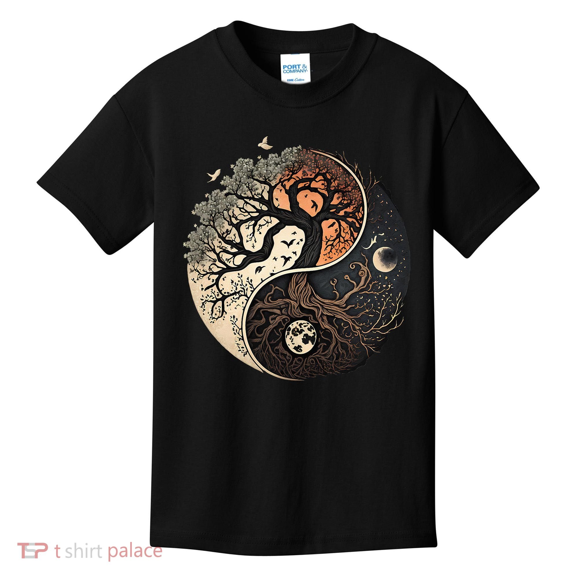 Harmonious Tree Of Life Yin Yang Black Kids T-Shirt