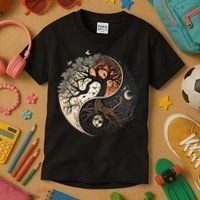 Harmonious Tree Of Life Yin Yang Black Kids T-Shirt thumb 3