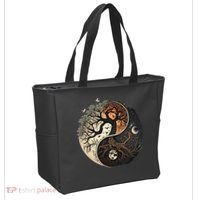 Harmonious Tree Of Life Yin Yang Black Tote Bag thumb 2