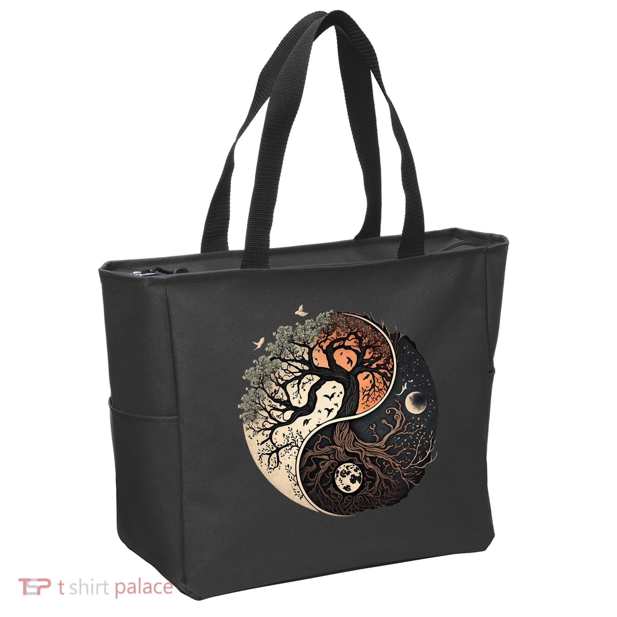 Harmonious Tree Of Life Yin Yang Black Tote Bag