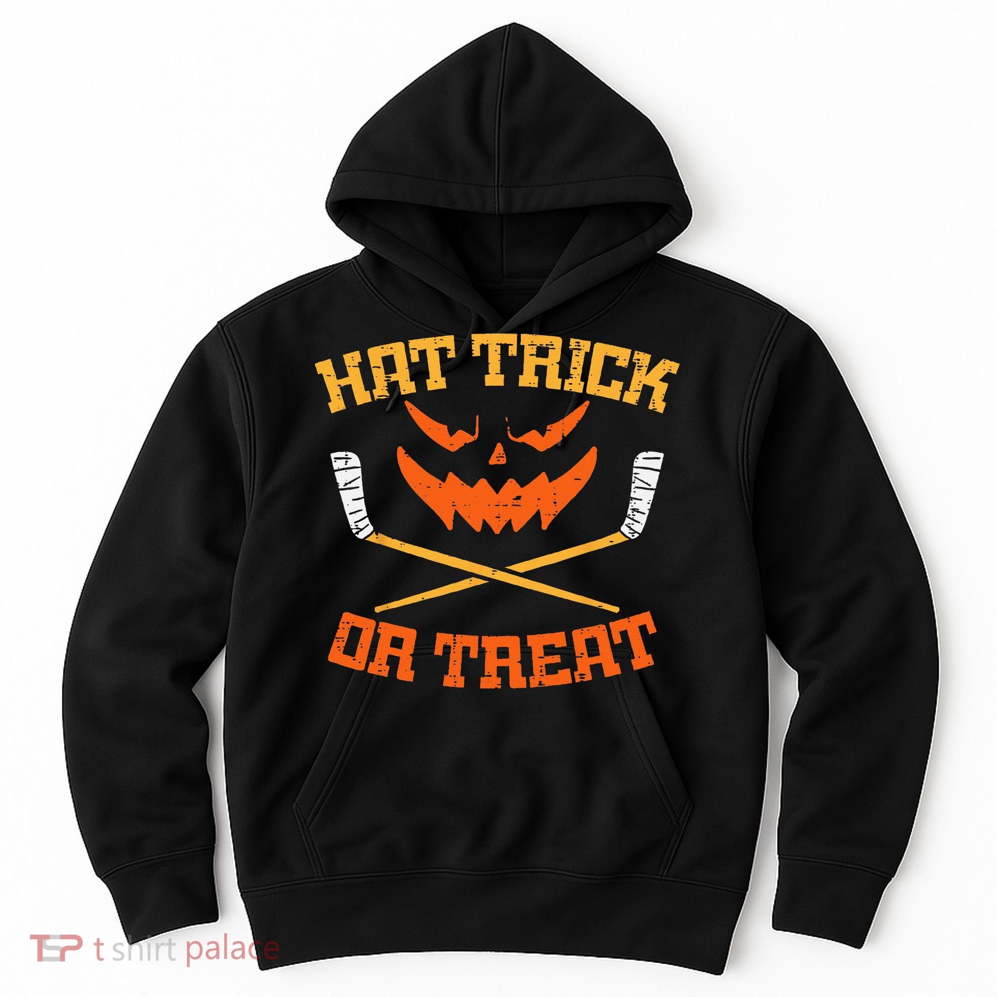 Hat Trick Or Treat Ice Hockey Halloween Boy Men Player Coach Hoodie