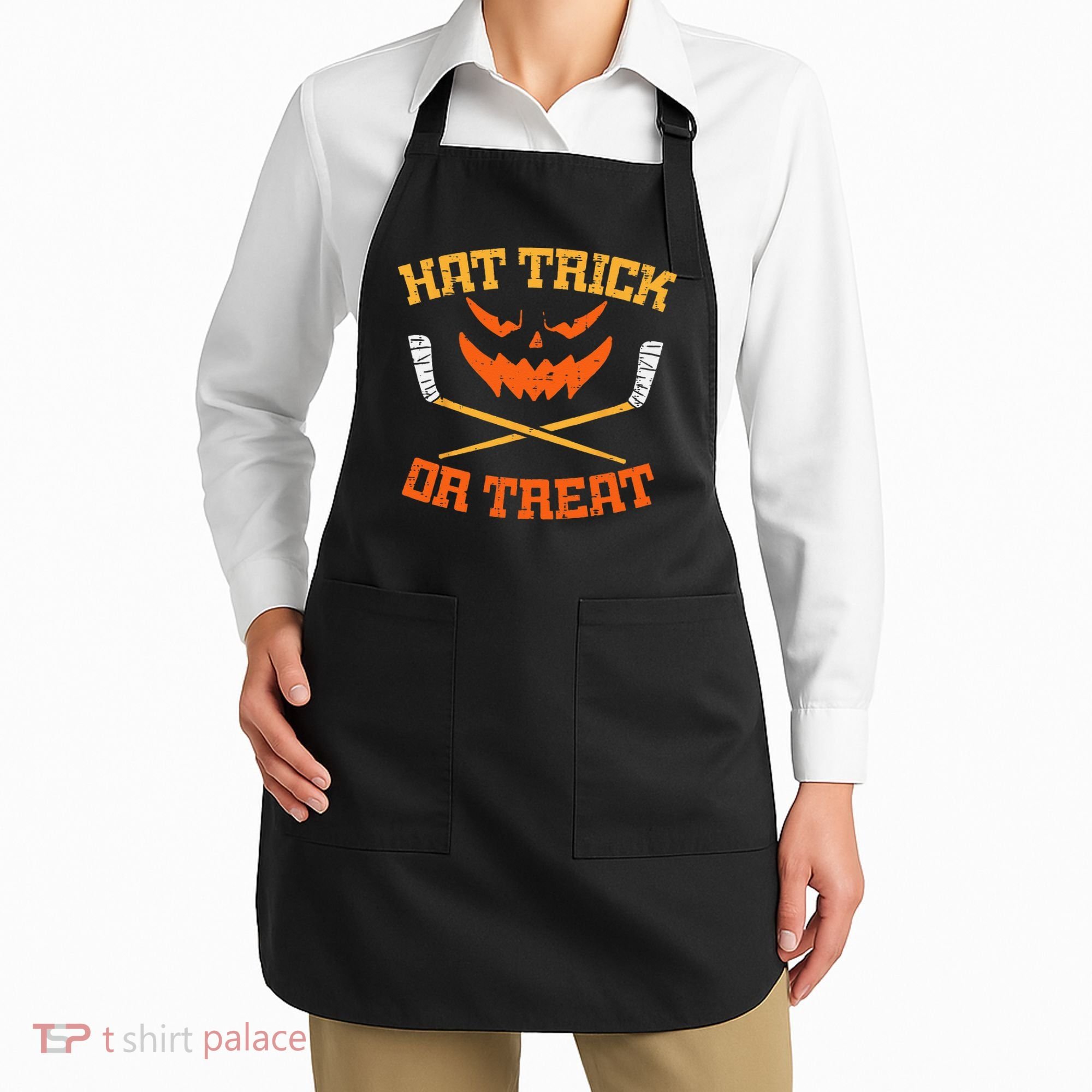 Hat Trick Or Treat Ice Hockey Halloween Boy Men Player Coach Apron