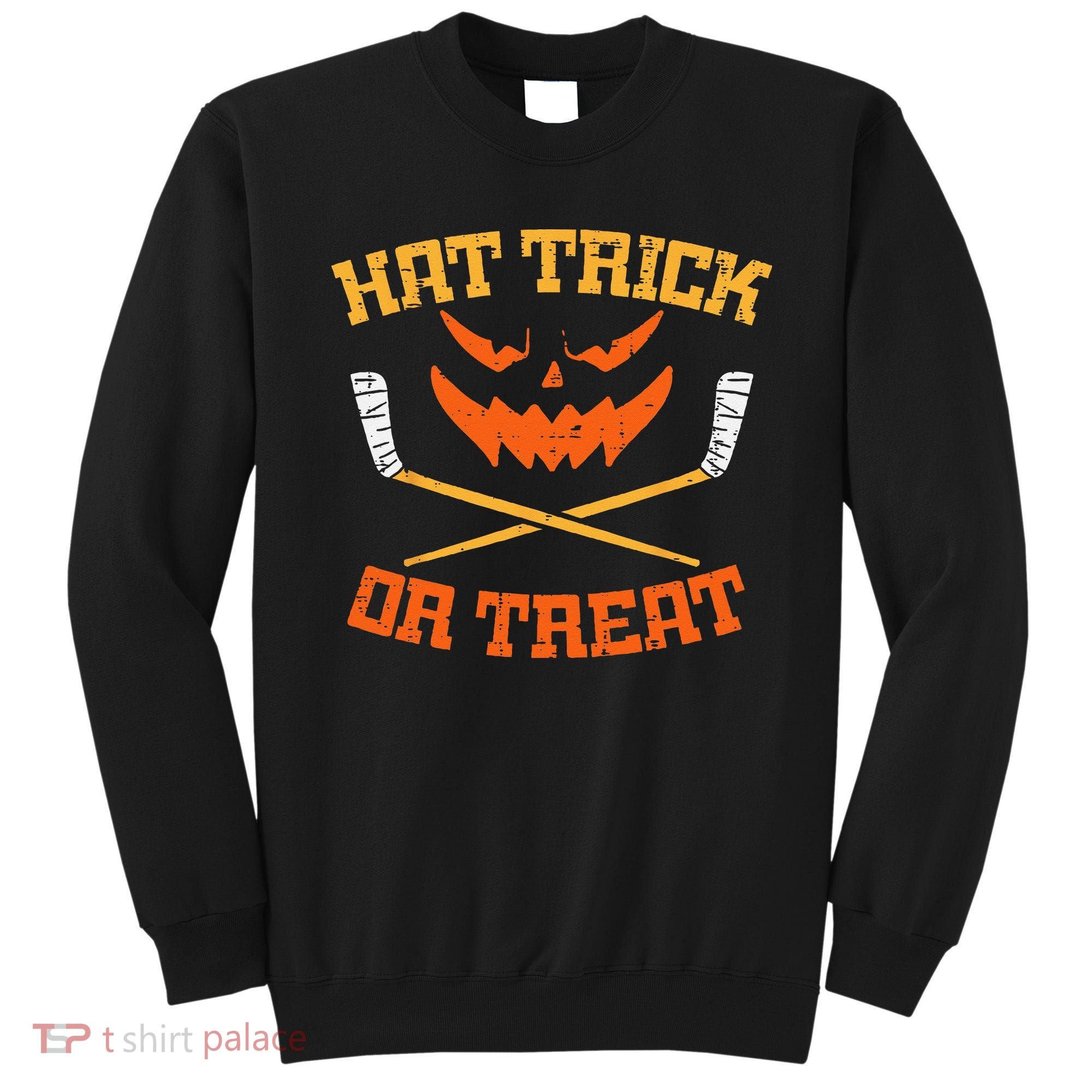 Hat Trick Or Treat Ice Hockey Halloween Boy Men Player Coach Sweatshirt