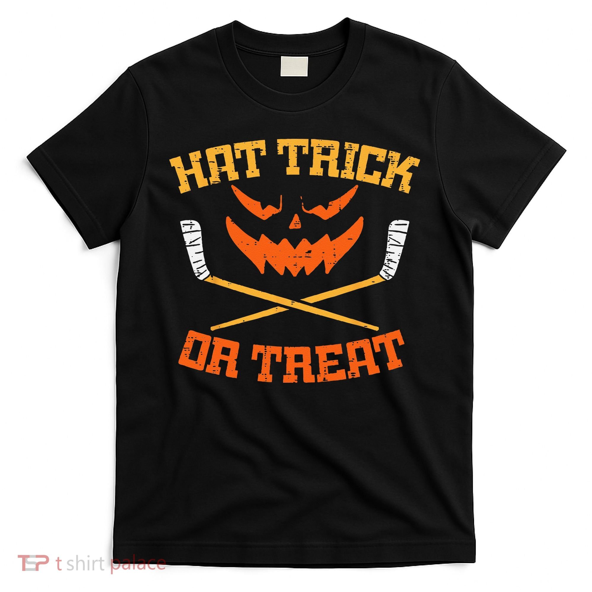 Hat Trick Or Treat Ice Hockey Halloween Boy Men Player Coach T-Shirt