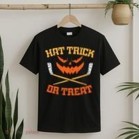 Hat Trick Or Treat Ice Hockey Halloween Boy Men Player Coach T-Shirt thumb 2