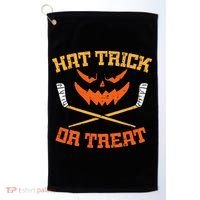 Hat Trick Or Treat Ice Hockey Halloween Boy Men Player Coach Golf Towel thumb 0