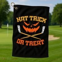 Hat Trick Or Treat Ice Hockey Halloween Boy Men Player Coach Golf Towel thumb 1