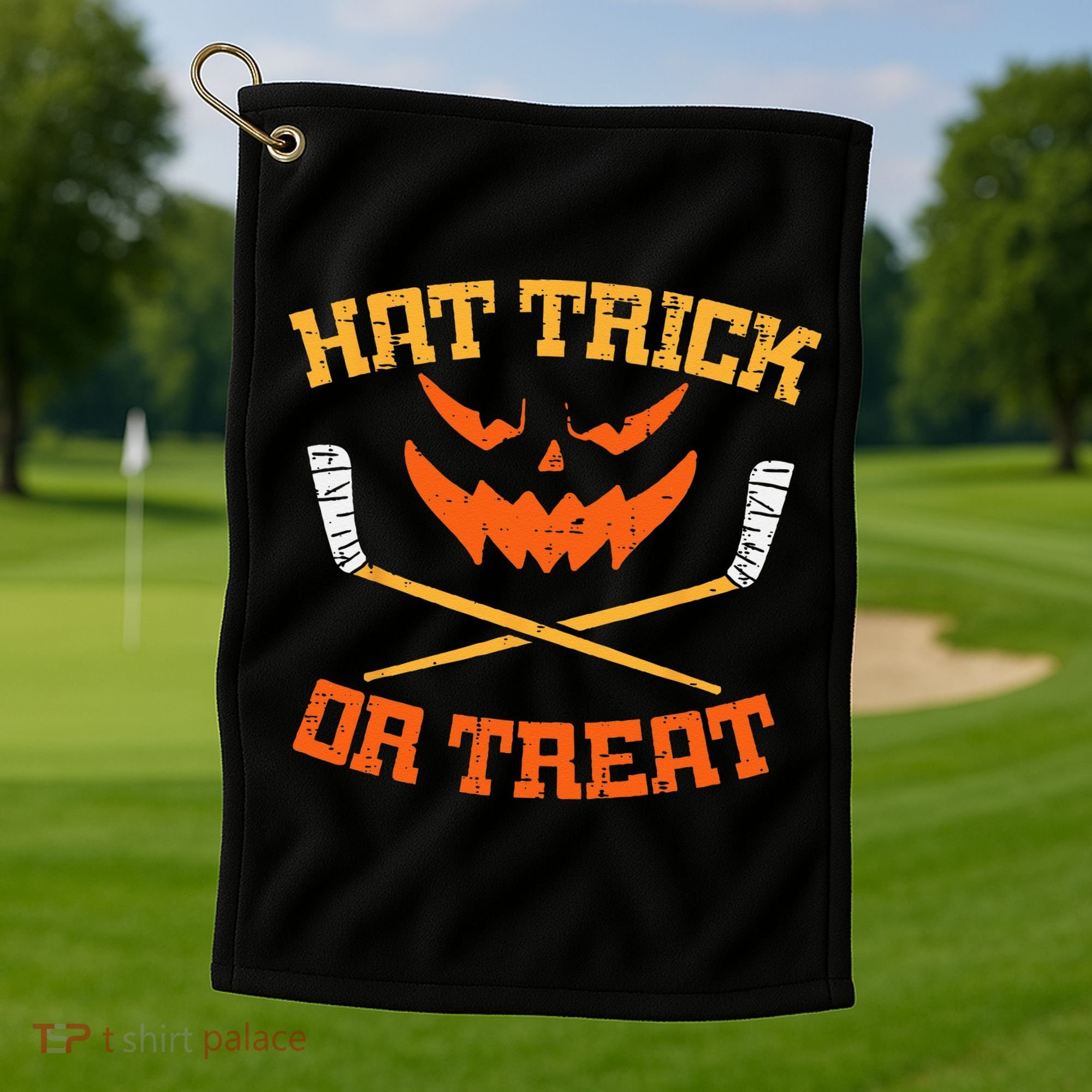 Hat Trick Or Treat Ice Hockey Halloween Boy Men Player Coach Golf Towel