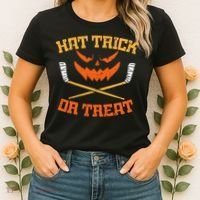 Hat Trick Or Treat Ice Hockey Halloween Boy Men Player Coach Women's T-Shirt thumb 2