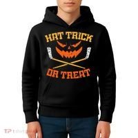 Hat Trick Or Treat Ice Hockey Halloween Boy Men Player Coach Kids Hoodie thumb 4