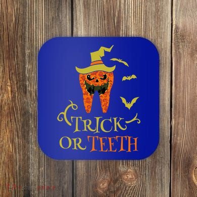 Halloween Trick Or Teeth Pumpkin Dentist Scary Funny Dental Cool Gift Coaster