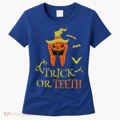 Halloween Trick Or Teeth Pumpkin Dentist Scary Funny Dental Cool Gift Women's T-Shirt