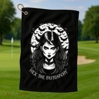 Hex The Patriarchy Feminist Witch Goth Halloween Moon Funny Gift Golf Towel thumb 1