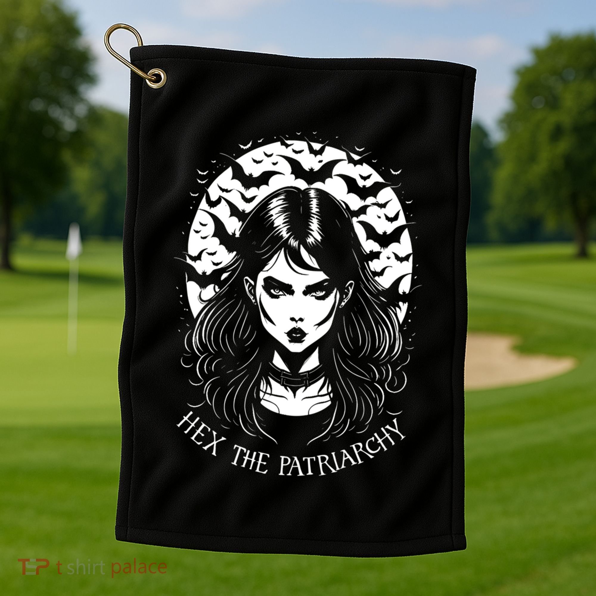 Hex The Patriarchy Feminist Witch Goth Halloween Moon Funny Gift Golf Towel