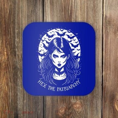 Hex The Patriarchy Feminist Witch Goth Halloween Moon Funny Gift Coaster