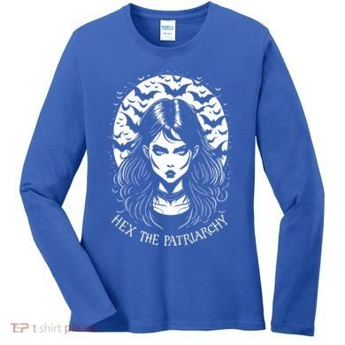 Hex The Patriarchy Feminist Witch Goth Halloween Moon Funny Gift Women's Long Sleeve Shirt