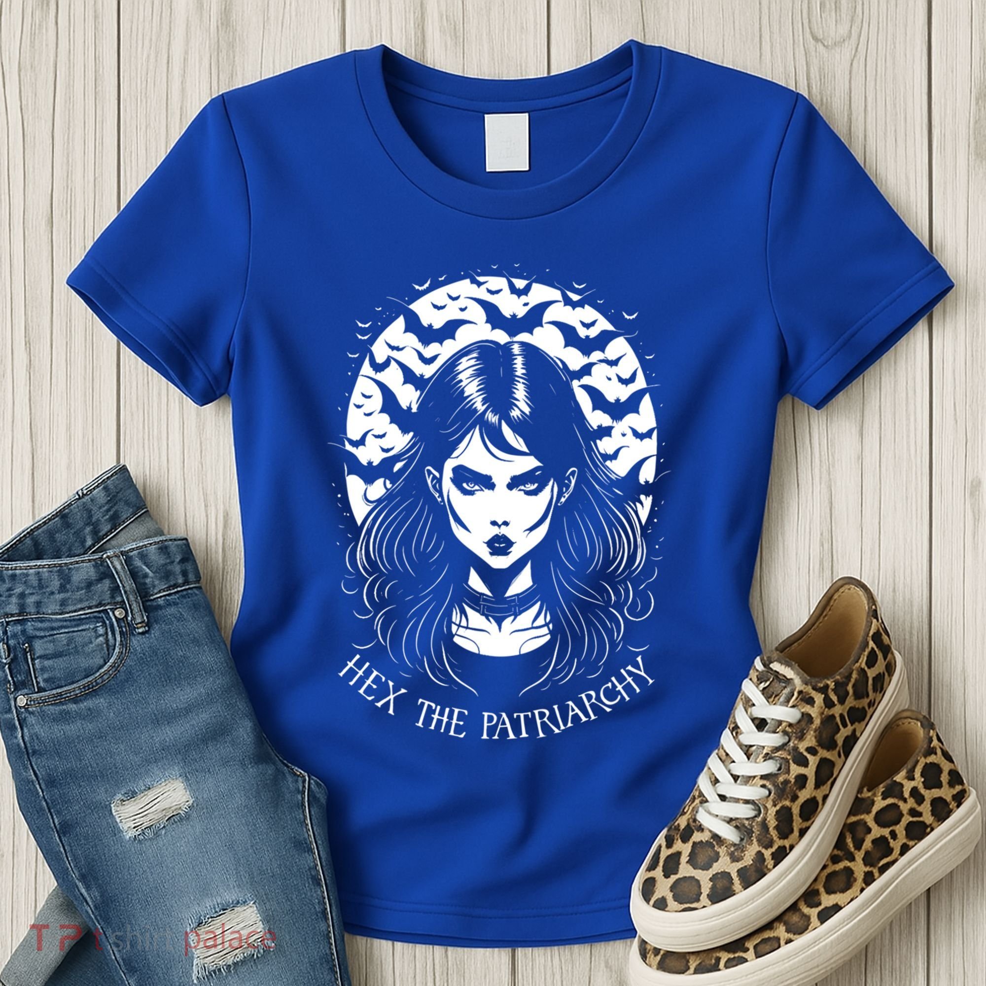 Hex The Patriarchy Feminist Witch Goth Halloween Moon Funny Gift Women's T-Shirt