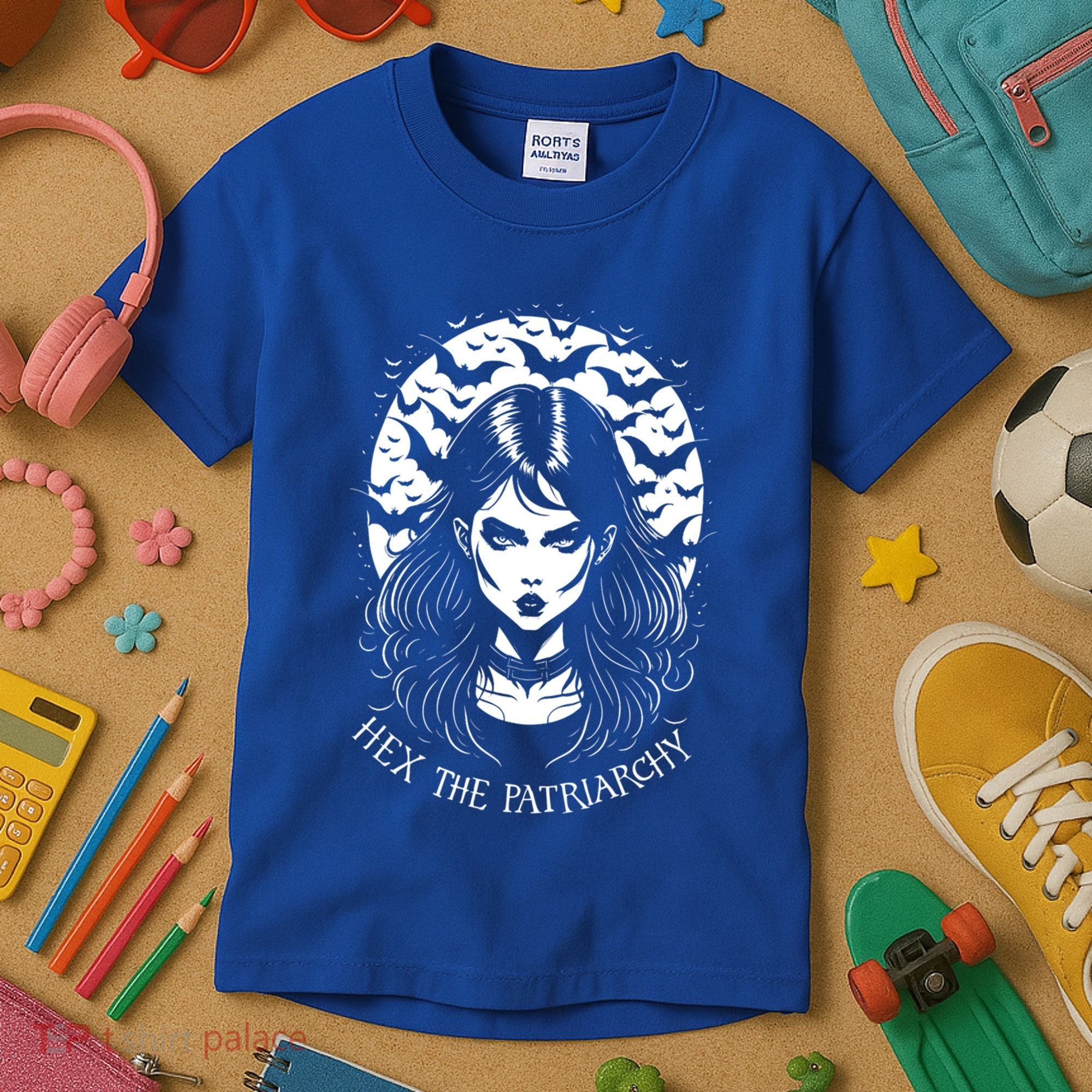 Hex The Patriarchy Feminist Witch Goth Halloween Moon Funny Gift Kids T-Shirt