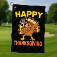 Happy Thanksgiving Pilgrim Turkey Golf Towel thumb 1