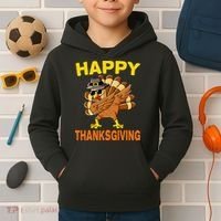 Happy Thanksgiving Pilgrim Turkey Kids Hoodie thumb 2