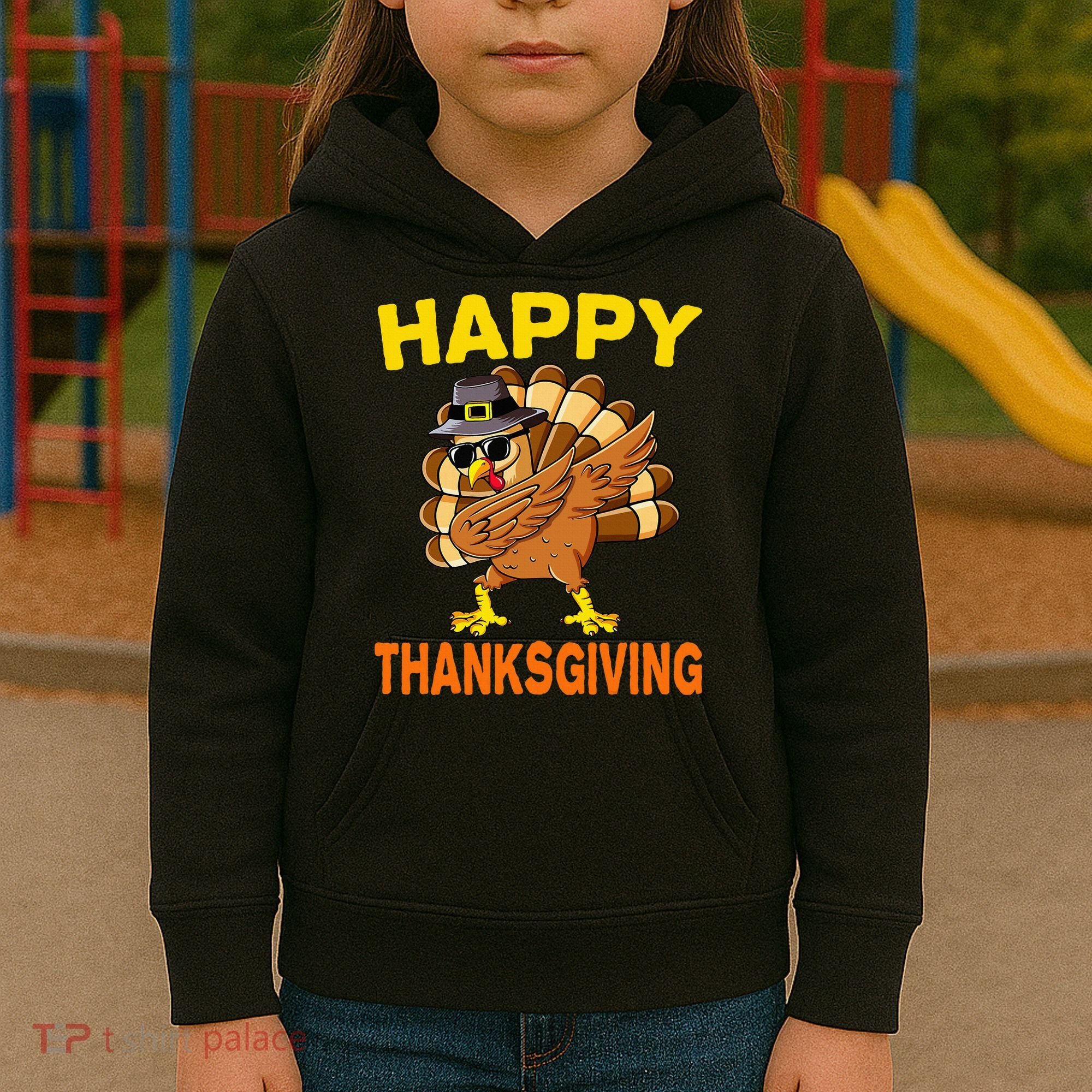 Happy Thanksgiving Pilgrim Turkey Kids Hoodie