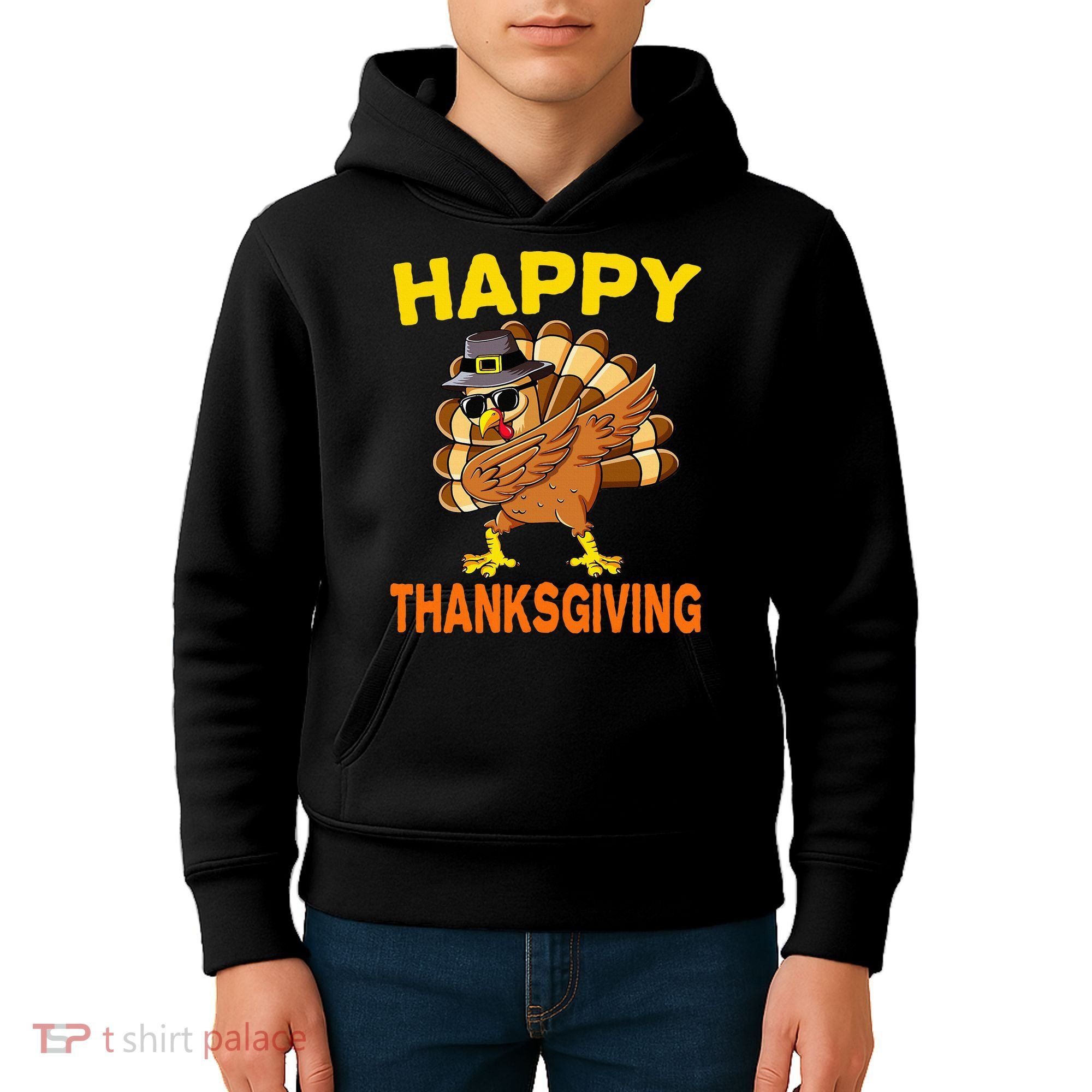 Happy Thanksgiving Pilgrim Turkey Kids Hoodie
