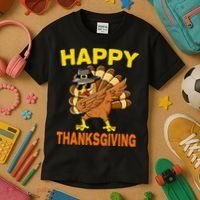 Happy Thanksgiving Pilgrim Turkey Kids T-Shirt thumb 3