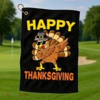 Happy Thanksgiving Pilgrim Turkey Golf Towel thumb 1