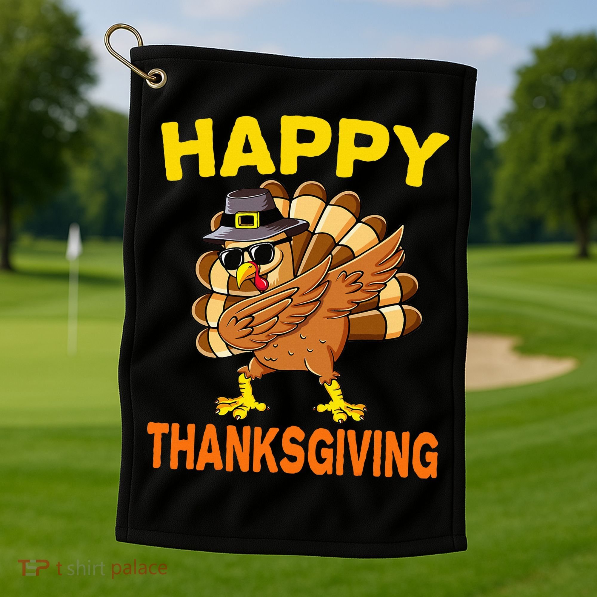 Happy Thanksgiving Pilgrim Turkey Golf Towel