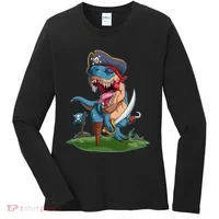 Halloween TRex Pirate Costume Women's Long Sleeve Shirt thumb 0