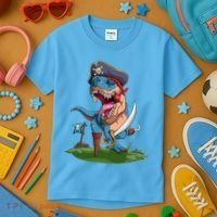 Halloween TRex Pirate Costume Kids T-Shirt thumb 3