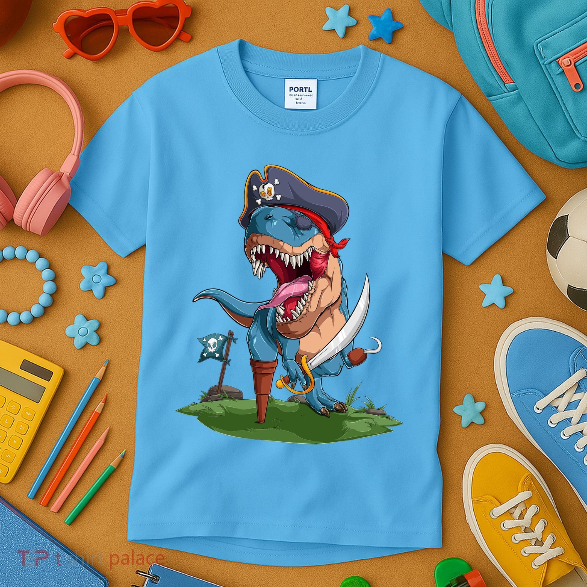 Halloween TRex Pirate Costume Kids T-Shirt