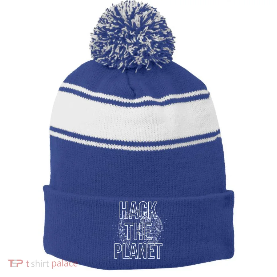 Hack The Planet Coder Gift Stripe Pom Pom Beanie