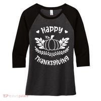 Happy Thanksgiving Pumpkin Cute Women's Tri-Blend 3/4-Sleeve Raglan Shirt thumb 0