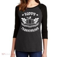 Happy Thanksgiving Pumpkin Cute Women's Tri-Blend 3/4-Sleeve Raglan Shirt thumb 2