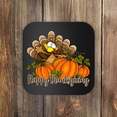 Happy Thanksgiving Pumpkins Fall Autumn Cute Turkey Coaster