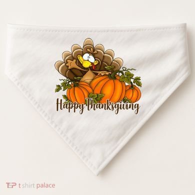 Happy Thanksgiving Pumpkins Fall Autumn Cute Turkey USA-Made Doggie Bandana