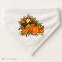 Happy Thanksgiving Pumpkins Fall Autumn Cute Turkey USA-Made Doggie Bandana thumb 0