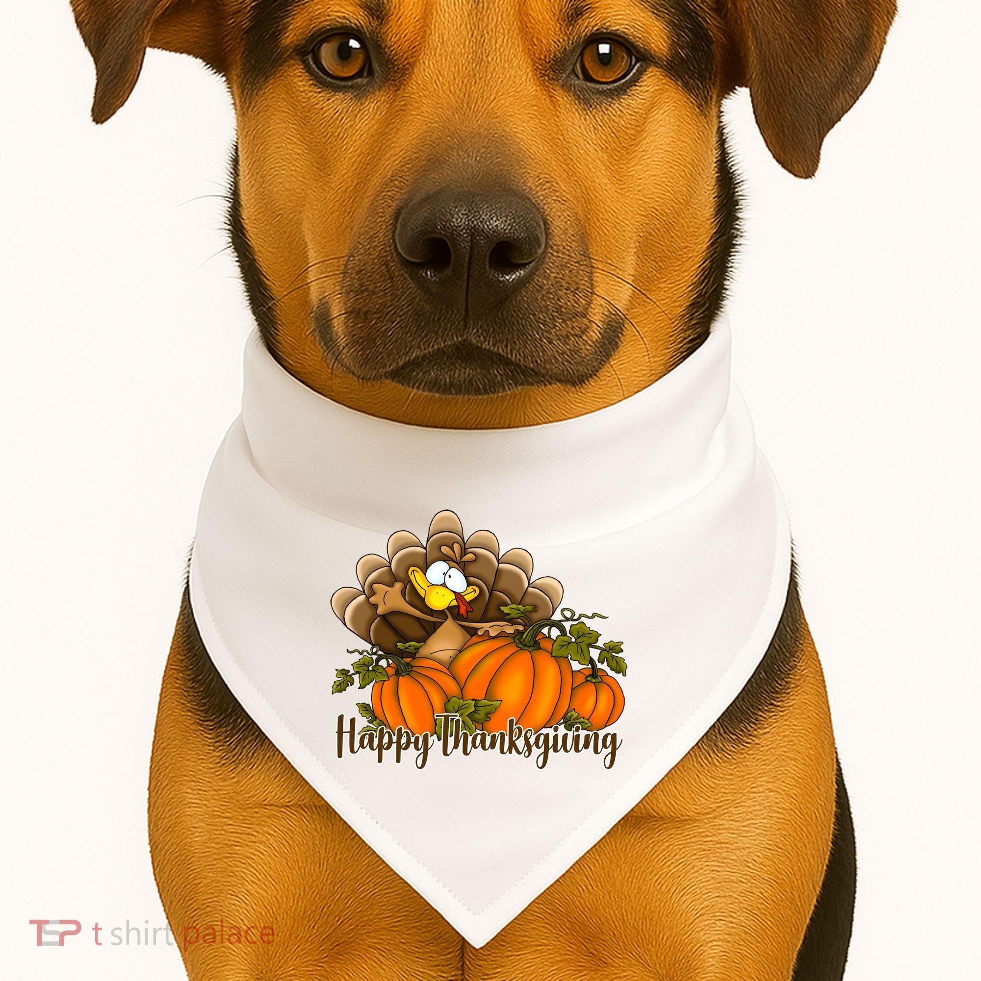 Happy Thanksgiving Pumpkins Fall Autumn Cute Turkey USA-Made Doggie Bandana