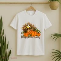 Happy Thanksgiving Pumpkins Fall Autumn Cute Turkey T-Shirt thumb 2