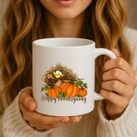 Happy Thanksgiving Pumpkins Fall Autumn Cute Turkey Coffee Mug thumb 3