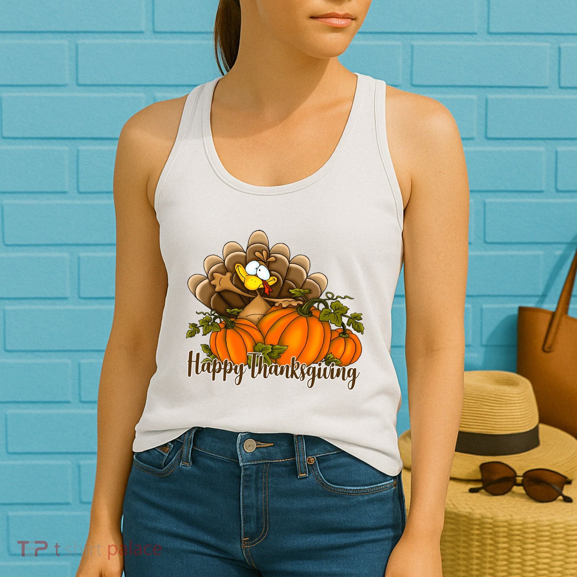 Happy Thanksgiving Pumpkins Fall Autumn Cute Turkey Women's Tank Top