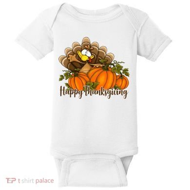 Happy Thanksgiving Pumpkins Fall Autumn Cute Turkey Baby Bodysuit