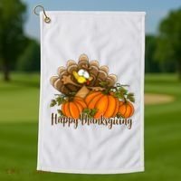 Happy Thanksgiving Pumpkins Fall Autumn Cute Turkey Golf Towel thumb 1